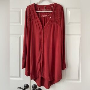 Free People burgundy long sleeve tunic dress size M